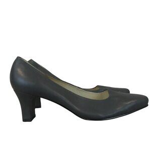 Ros Hommerson Gray Leather Womens Square Toe Pumps Size 7.5 With 2.5" Block Heel